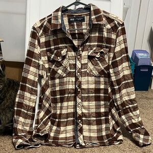 BKE Brown and Cream Flannel Plaid Shirt